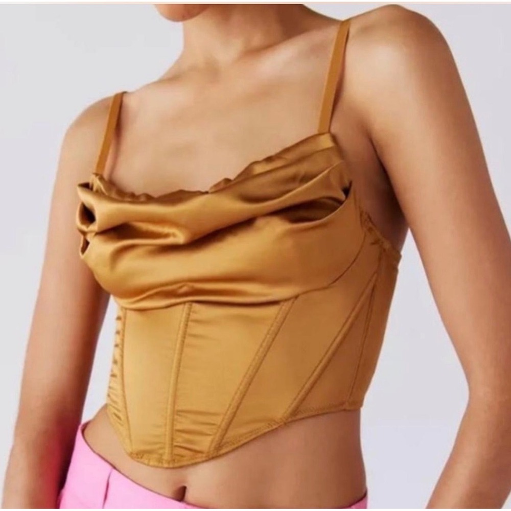 Urban Outfitters Corset Top Womens M Bronze Satin Cowl Neck Bustier
